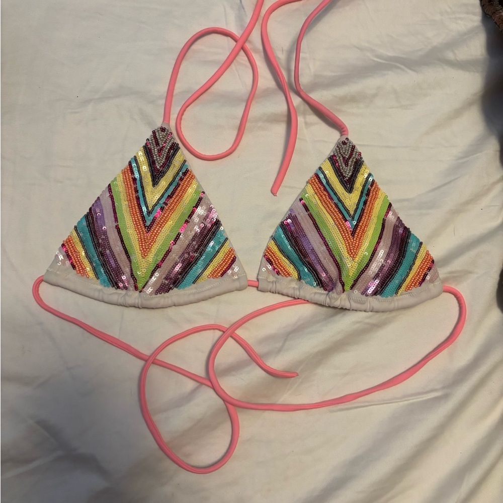 Victoria’s Secret Beaded Sequin Triangle Bikini Top